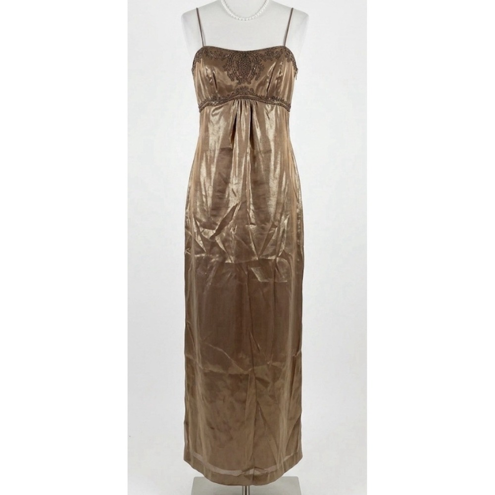 Alex Evenings Metallic Bronze Gown 10 Ethereal Fairy Earthy Beaded Formal Dress